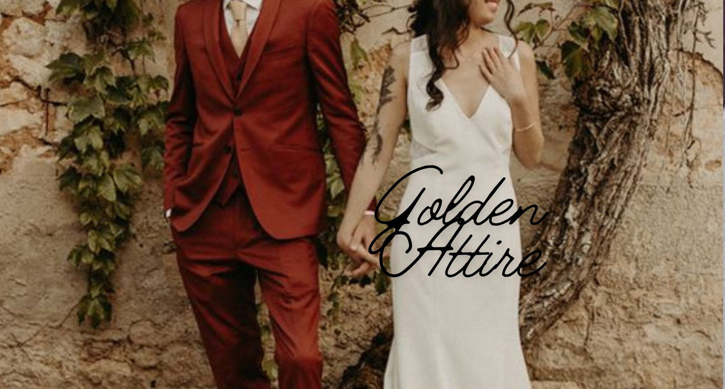 Terracotta Men's Suit: Luxury 3-Piece Ethnic Wedding Groom Wear