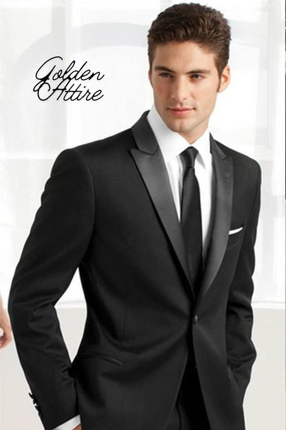 Slim Fit Black 3-Piece Suit: One Button Dinner Wedding Groom Suit