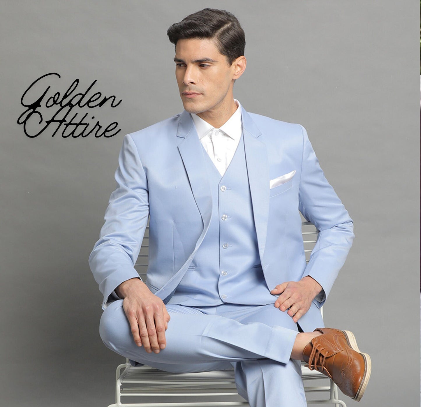 Sky Blue Three Piece Suit: Bespoke Wedding Suit for Men