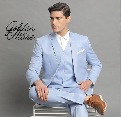 Sky Blue Three Piece Suit: Bespoke Wedding Suit for Men