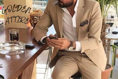 Beige Two-Piece Suit: Men's Wedding, Engagement, or Groom Attire
