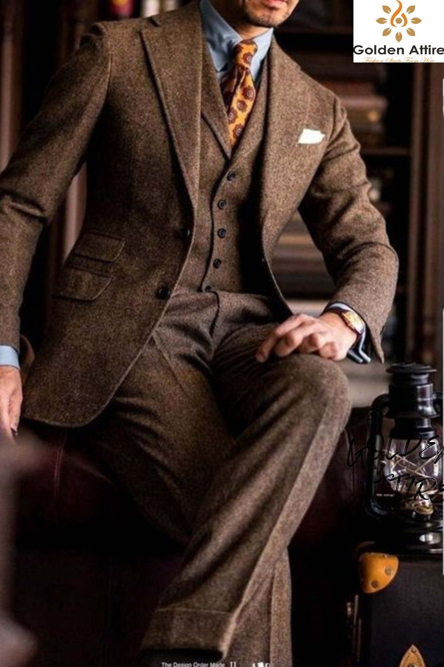 Rust Tweed Suit: Men's 3-Piece Ethnic Wedding Suit
