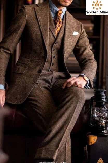 Rust Tweed Suit: Men's 3-Piece Ethnic Wedding Suit