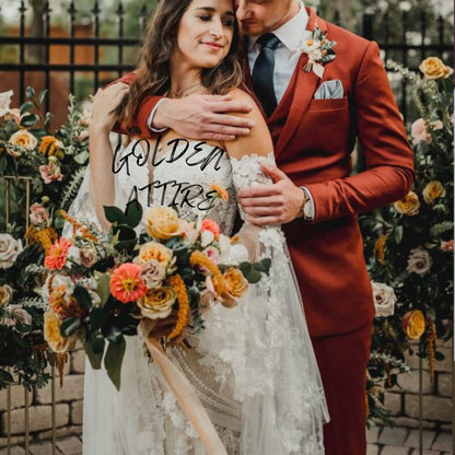 Rust Men's Suit: Terracotta Two-Button Wedding Suit