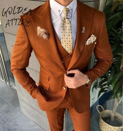 Rust Three Piece Suit: Terracotta Wedding Tuxedo