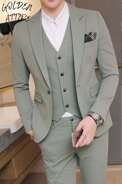 Sage Green Three Piece Suit: Bespoke Wedding Suit
