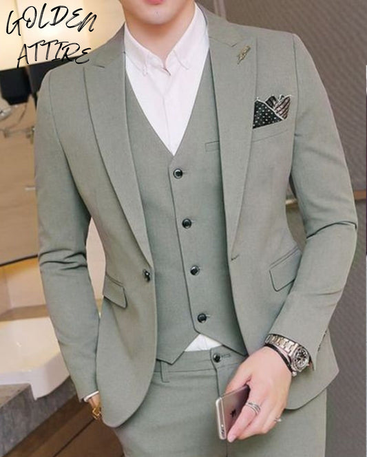 Sage Green Three Piece Suit: Bespoke Wedding Suit