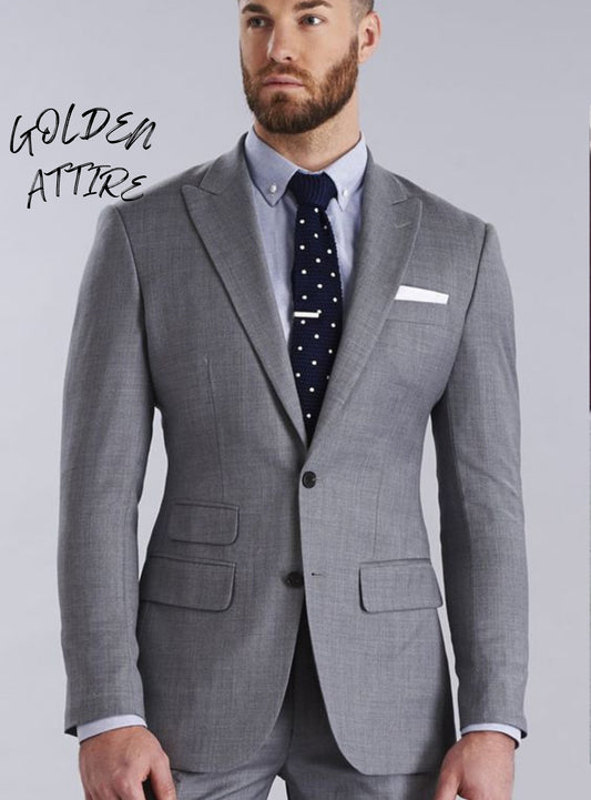 Grey Two-Piece Suit: Slim Fit Custom Wedding Suit