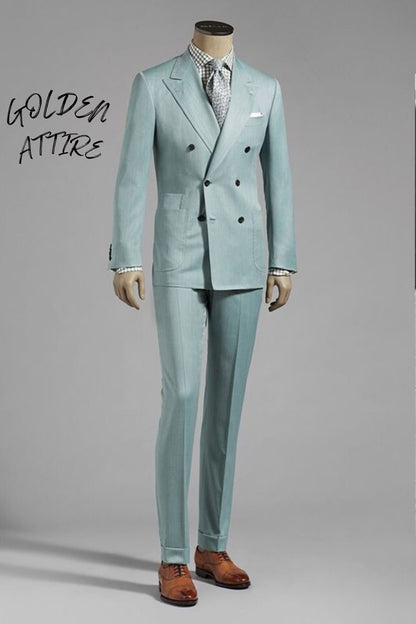 Green Double Breasted Suit: Custom 2-Piece Wedding Groom Tuxedo