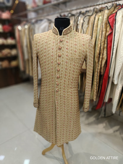 Beige Sherwani for Men, Indian Wedding Groom Outfit