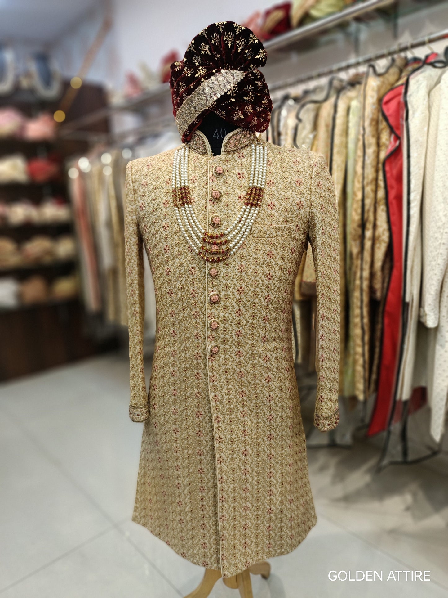 Beige Sherwani for Men, Indian Wedding Groom Outfit
