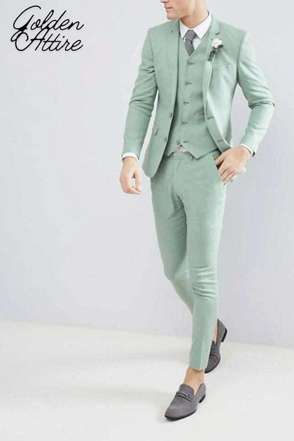 Sage Green 3-Piece Suit, Bespoke Wedding Tuxedo