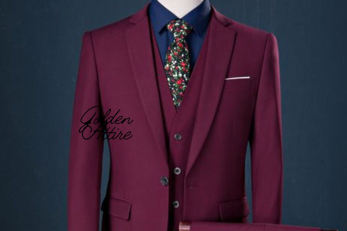 Maroon 3-Piece Suit: Slim Fit One Button Tuxedo