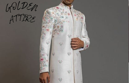 Elegant White Sherwani for Groom: Handcrafted Wedding Outfit