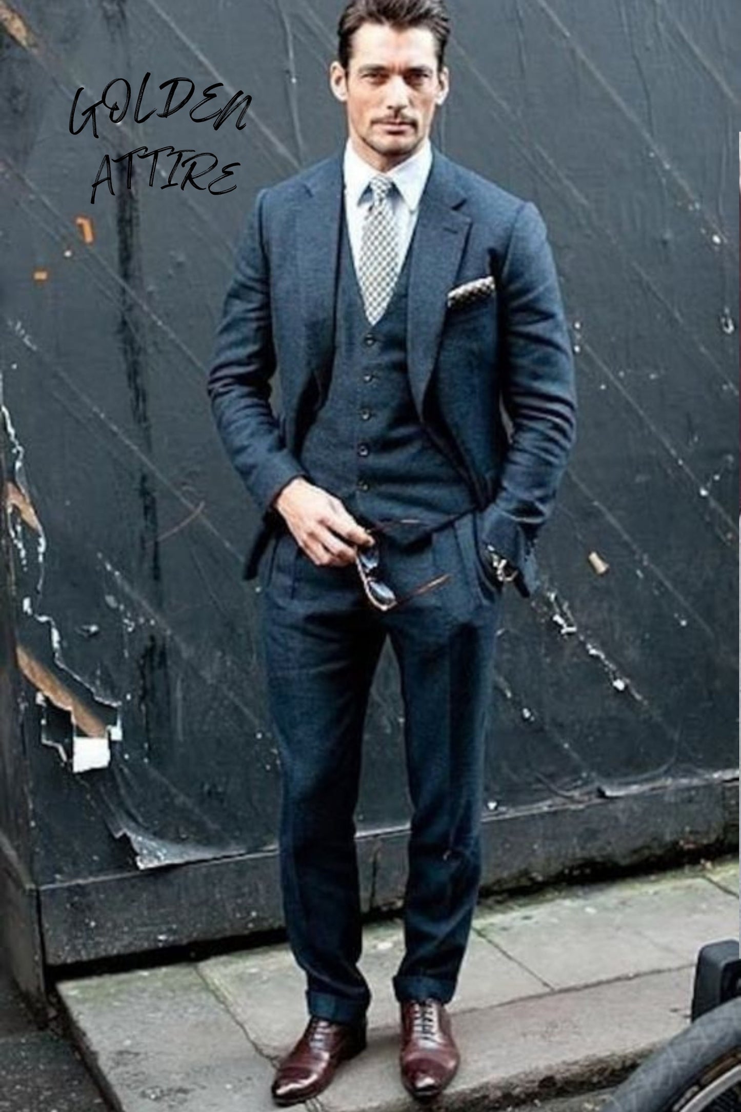 Navy Blue 100% Wool Tweed 3 Piece Suit Men’s Wedding Suit & Groom Outfit