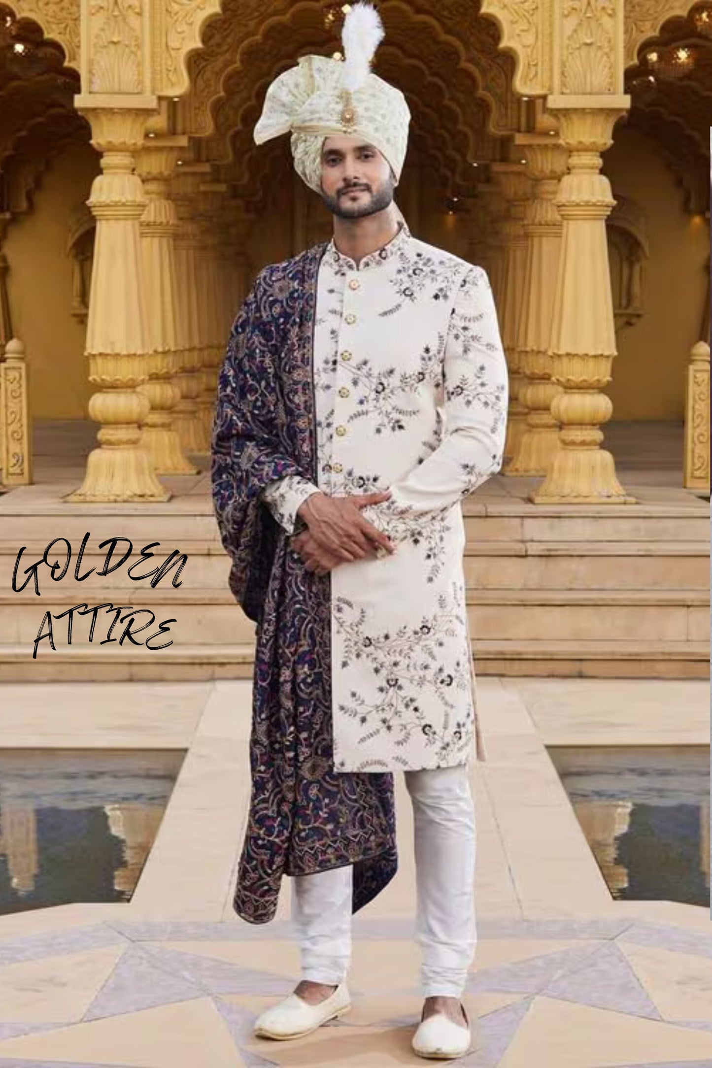 White Floral Sherwani, Indian Groom Wedding Outfit