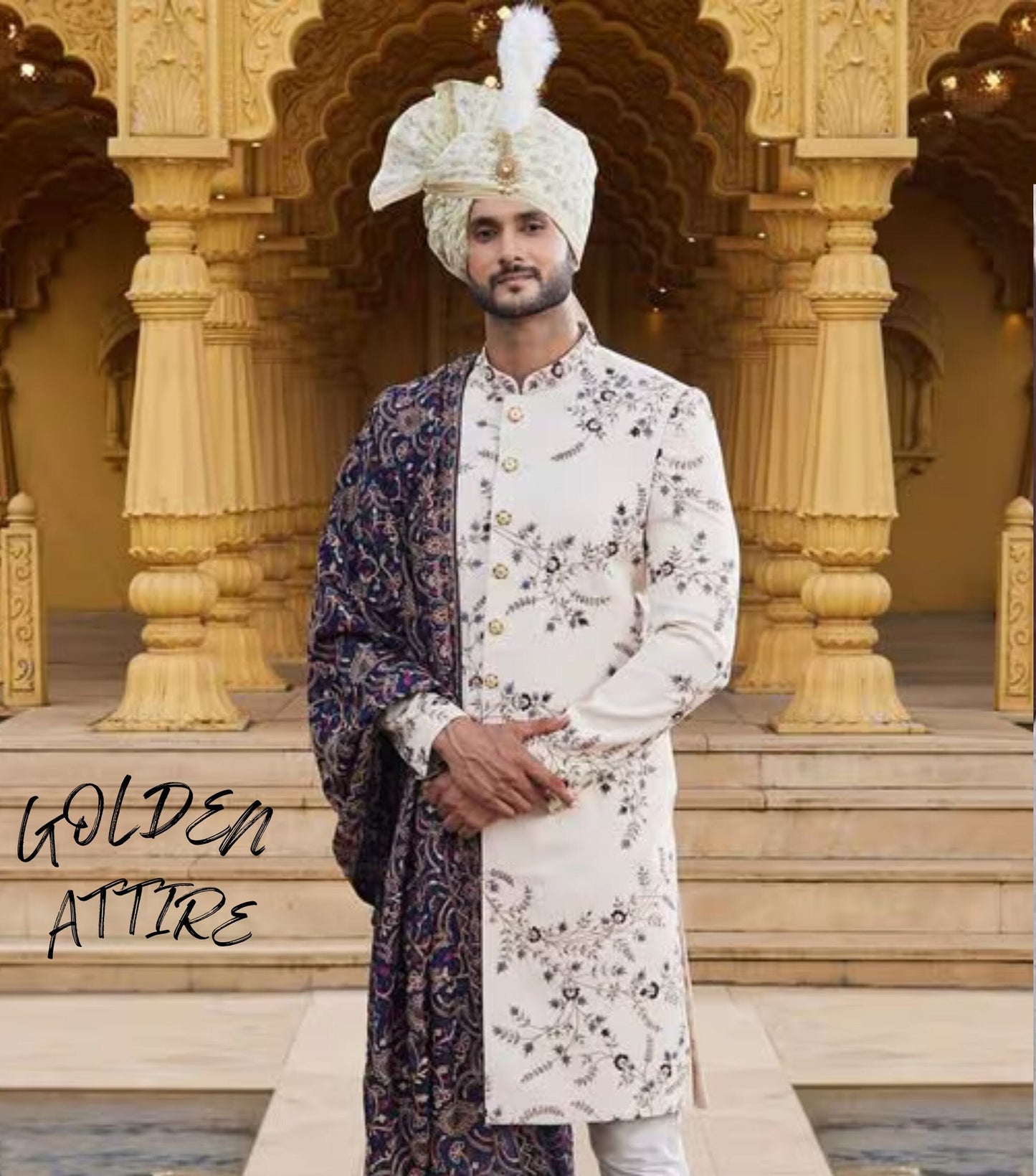 White Floral Sherwani, Indian Groom Wedding Outfit