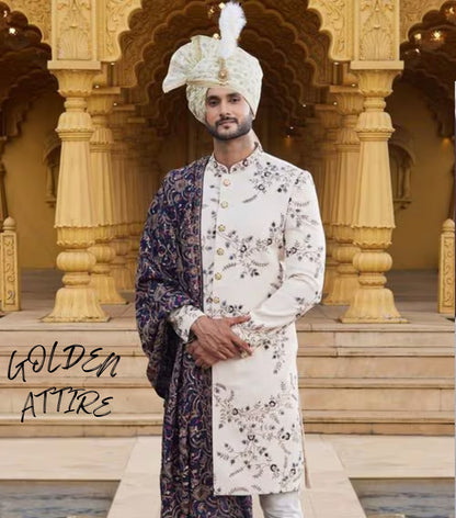 White Floral Sherwani, Indian Groom Wedding Outfit