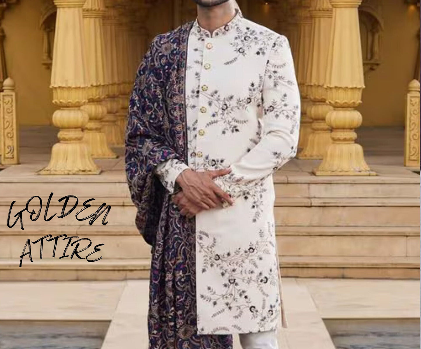 White Floral Sherwani, Indian Groom Wedding Outfit