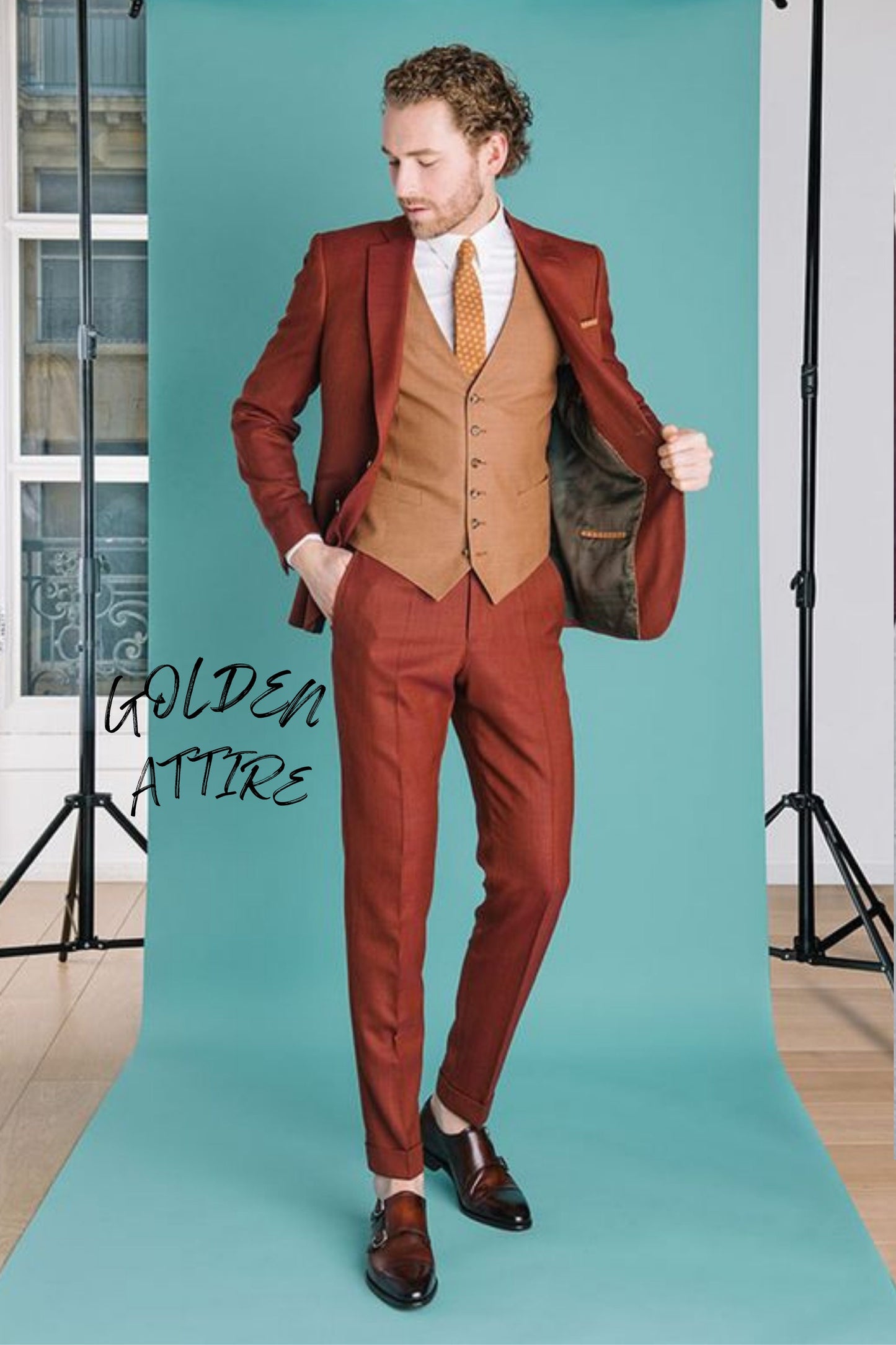 Terracotta Men's Suit, Luxury Two-Piece Wedding Suit