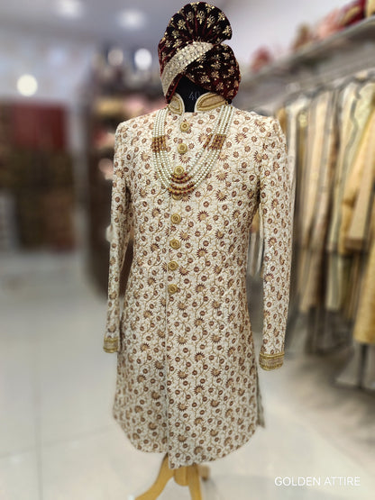 Elegant Ivory Sherwani for Groom, Premium Wedding Outfit