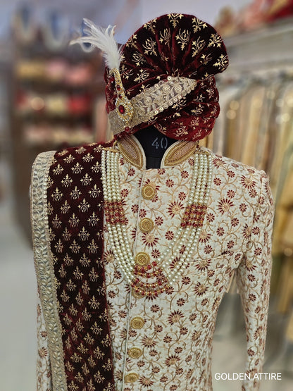 Elegant Ivory Sherwani for Groom, Premium Wedding Outfit