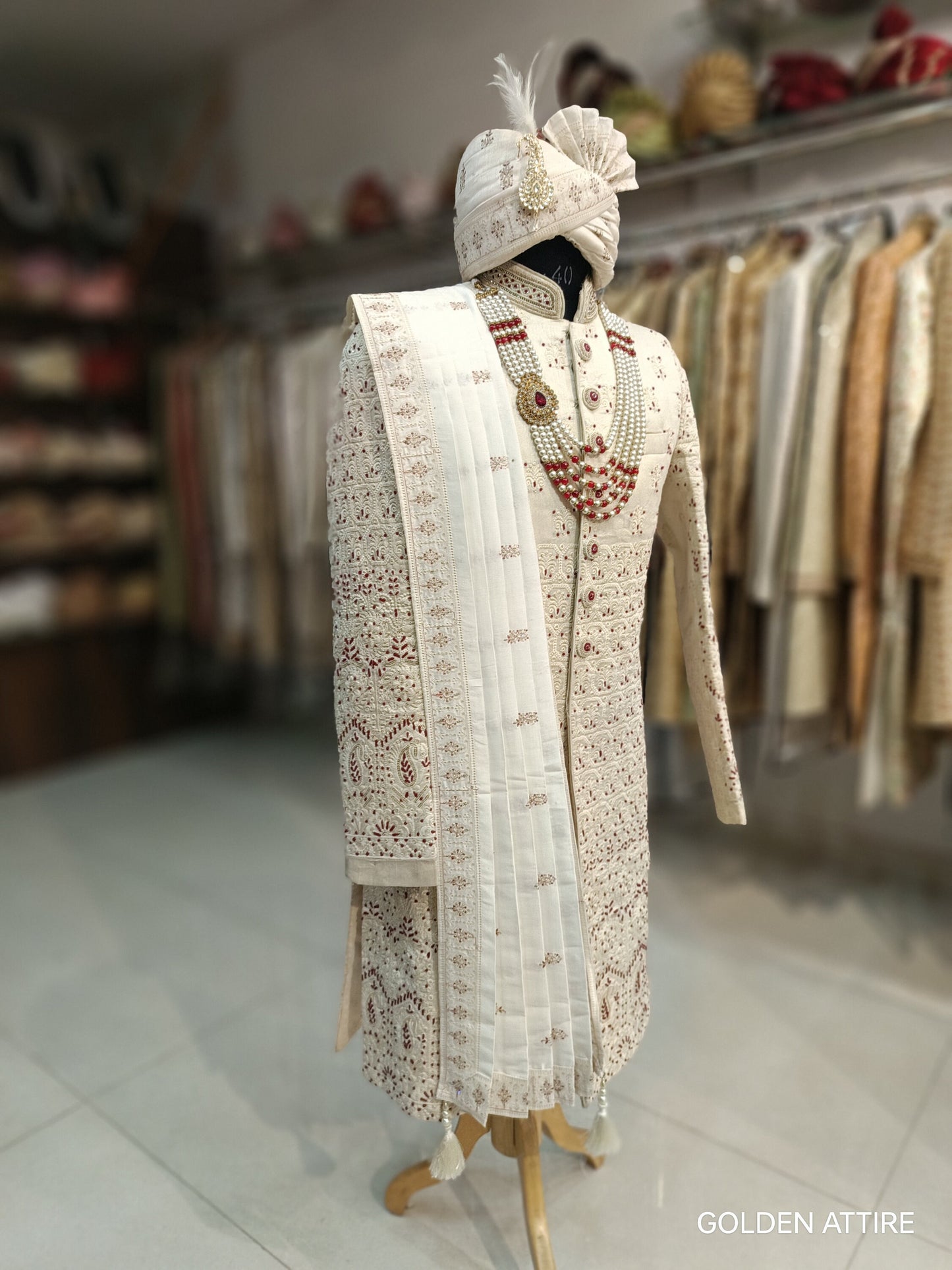 Ivory Indian Groom Sherwani, Wedding Outfit