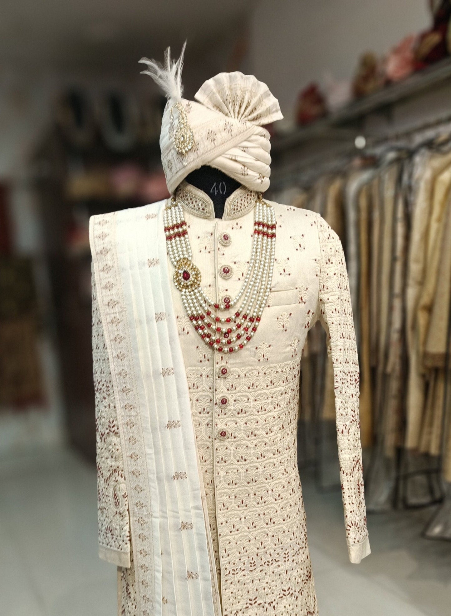 Ivory Indian Groom Sherwani, Wedding Outfit