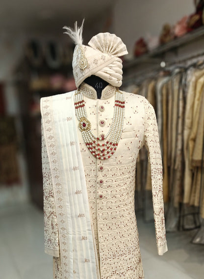 Ivory Indian Groom Sherwani, Wedding Outfit
