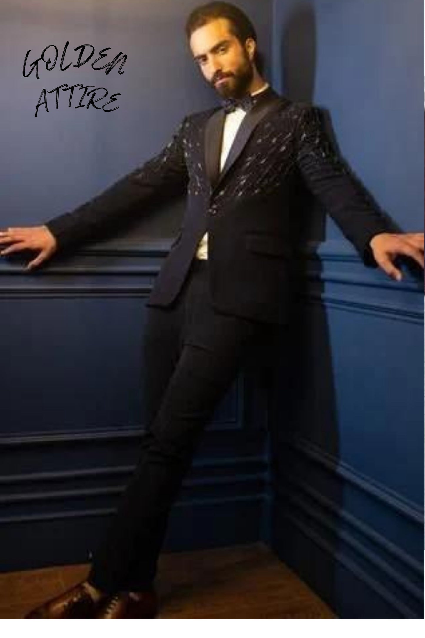Black Tuxedo Suit, Hand Embroidered 3-Piece Wedding Groom Outfit