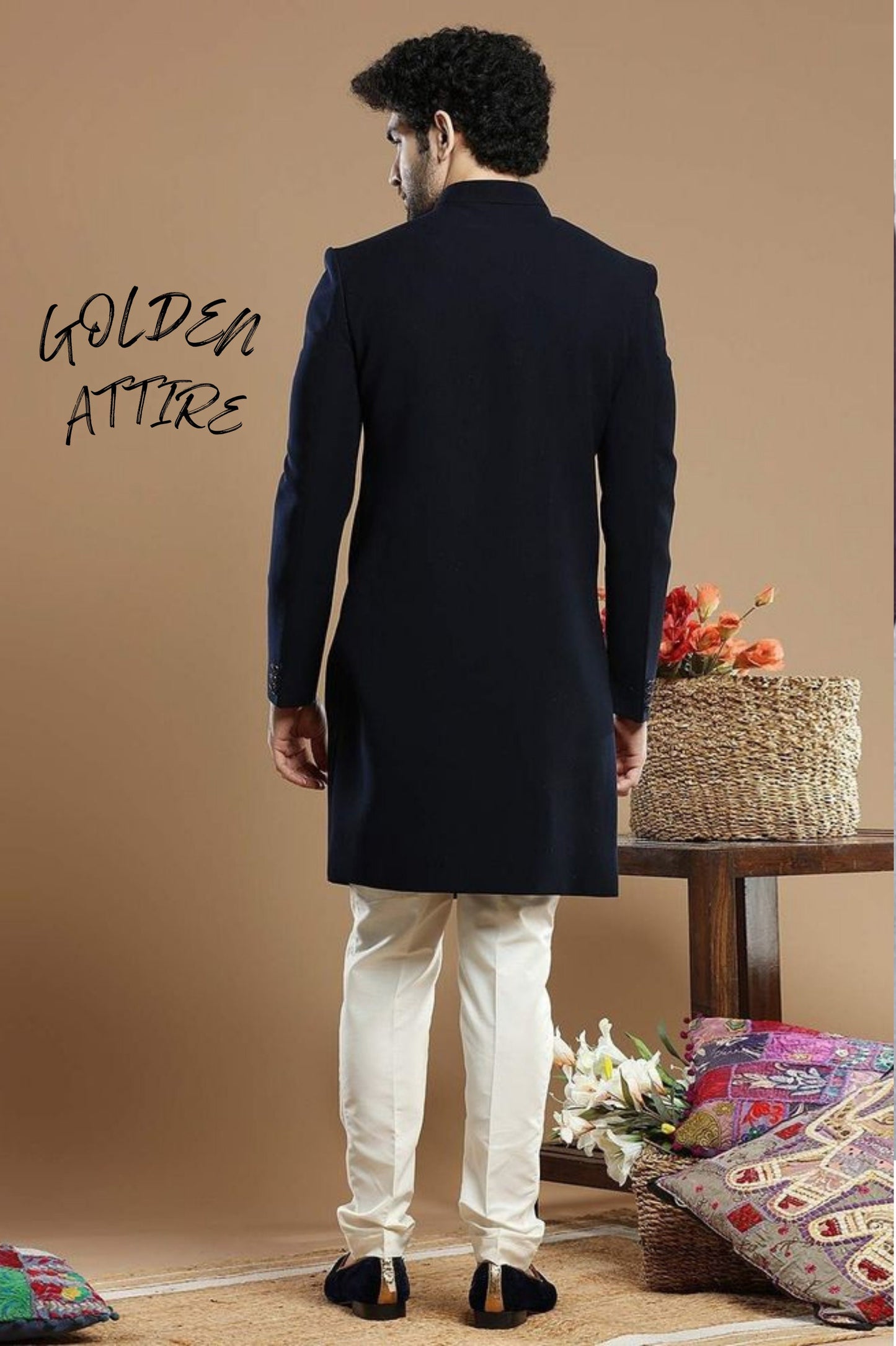 Blue & Black Indo Western Sherwani, Groom Outfit