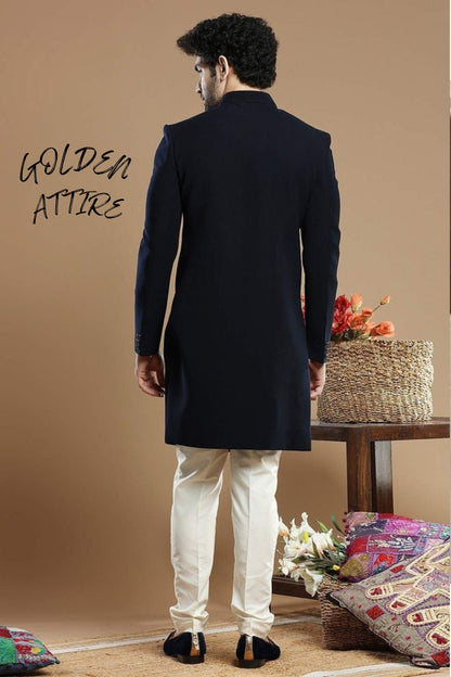 Blue & Black Indo Western Sherwani, Groom Outfit