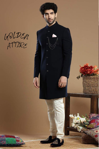 Blue & Black Indo Western Sherwani, Groom Outfit