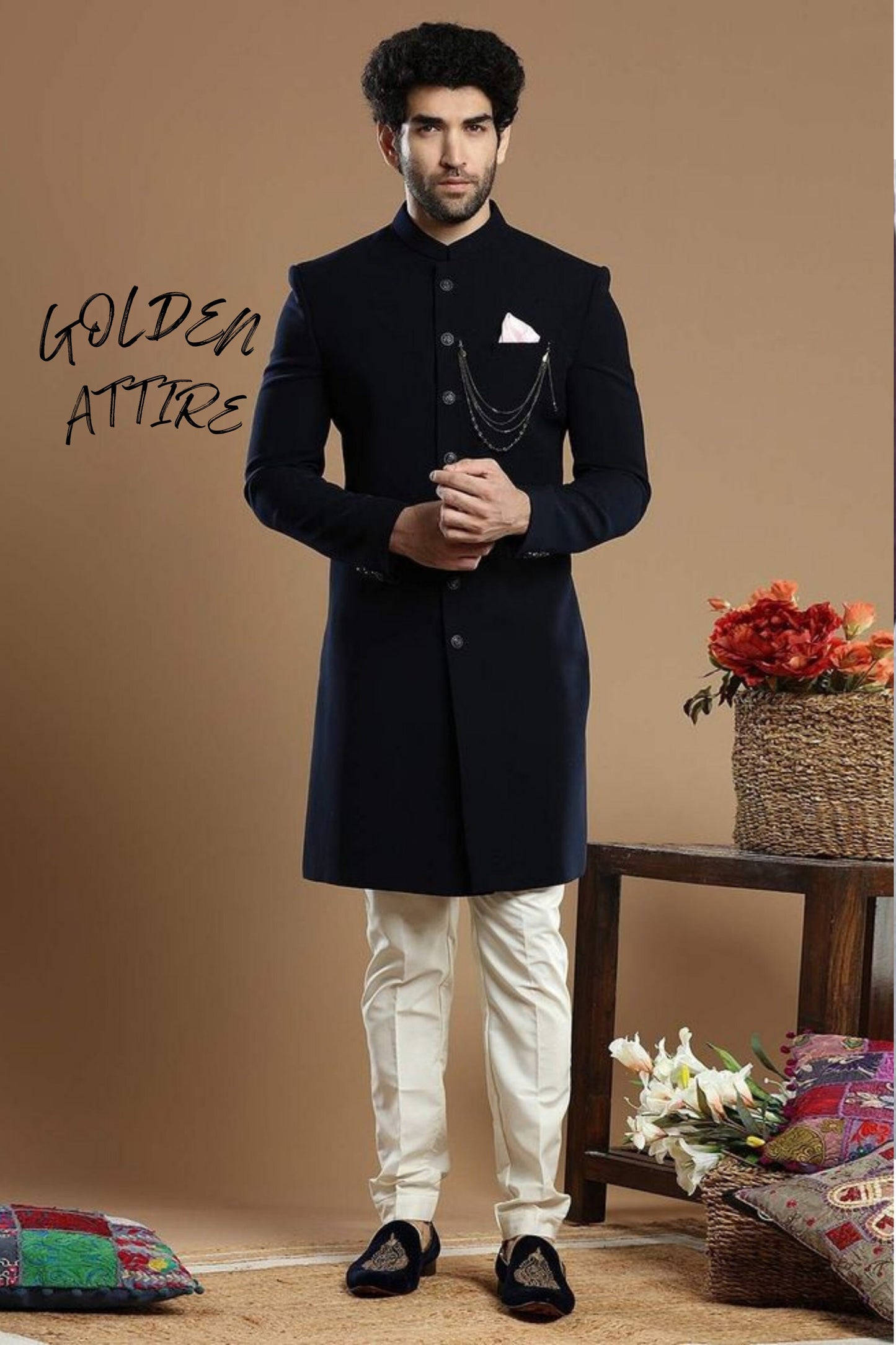 Blue & Black Indo Western Sherwani, Groom Outfit
