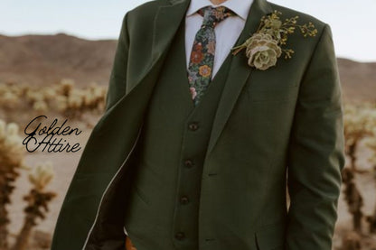 Green Three Piece Suit, Classic Fit Men's Wedding Suit