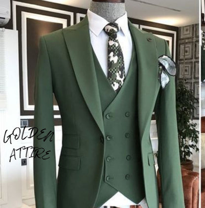 Green 1-Button Suit: Men's Slim Fit Wedding Groom Suit