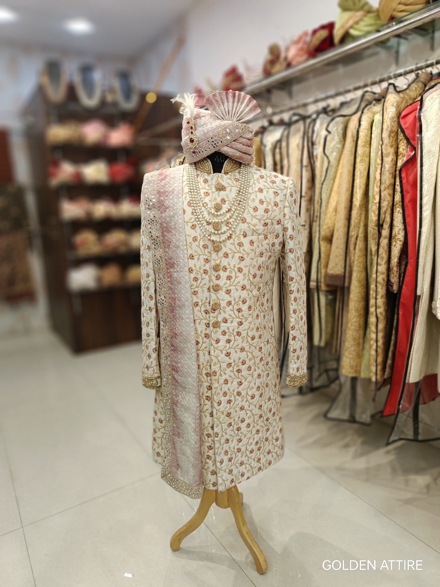 Ivory Sherwani for Men: Indian Wedding Groom Outfit