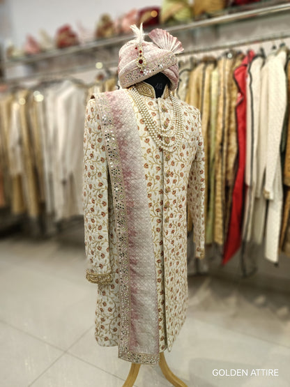 Ivory Sherwani for Men: Indian Wedding Groom Outfit