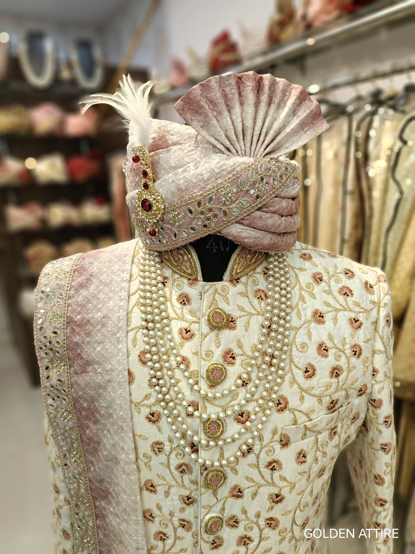 Ivory Sherwani for Men: Indian Wedding Groom Outfit