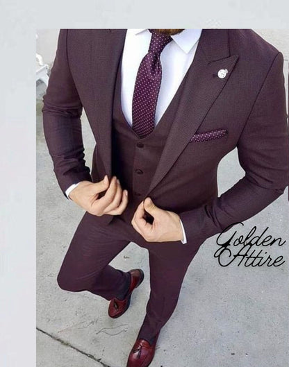 Purple 3-Piece Suit, Slim Fit One Button Tuxedo - Wedding Groom Attire