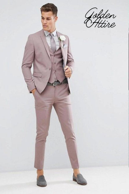 Dusty Rose Men's 3-Piece Suit: Bespoke Wedding Groom Suit