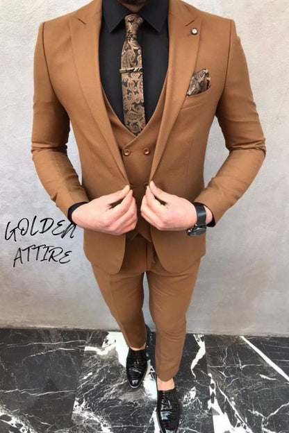 Rust Brown 3 Piece Suit: Bespoke Wedding Groom Suit