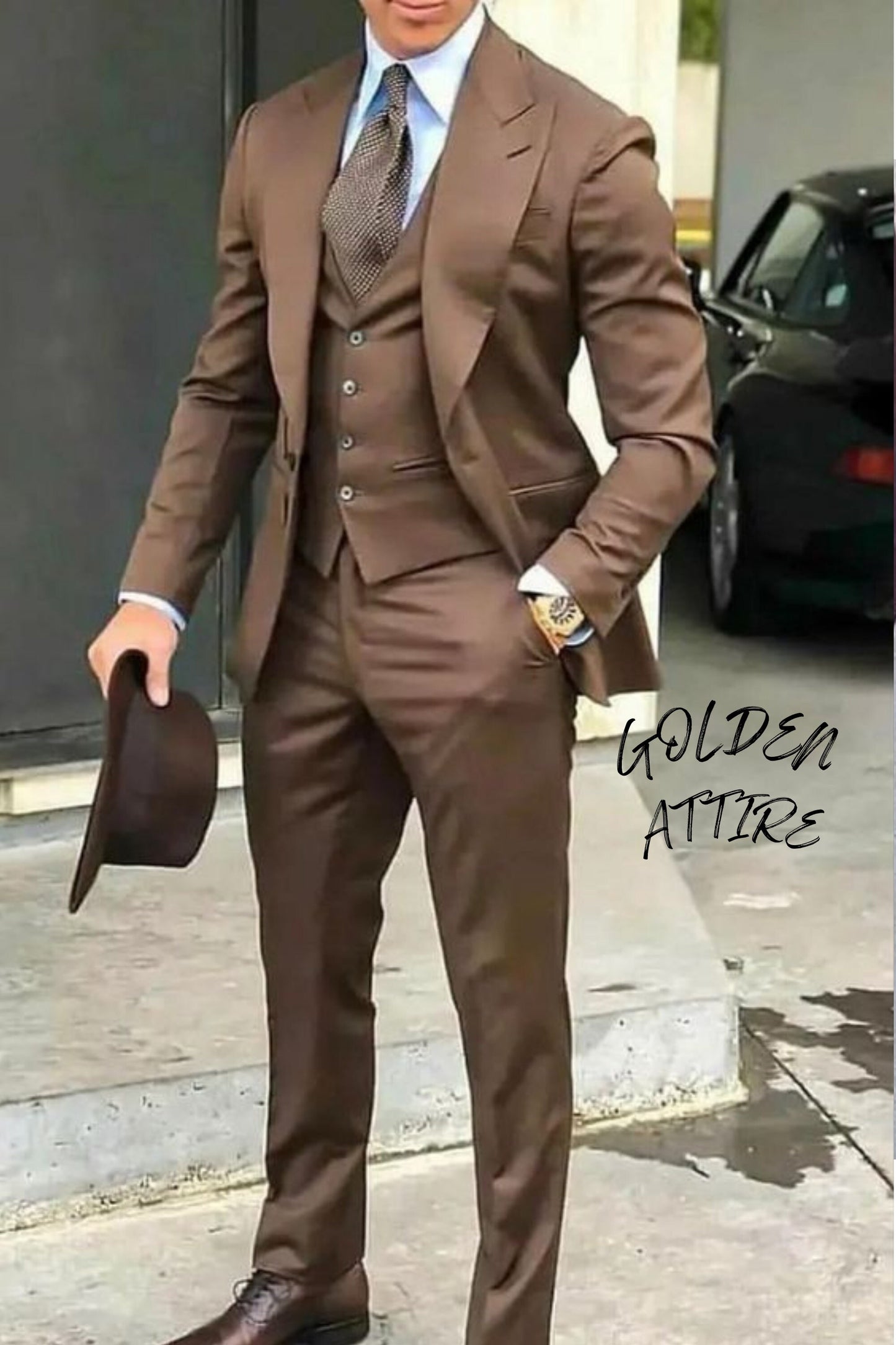 Brown 3-Piece Suit: Men's Wedding Tuxedo, Bespoke Dinner Suit