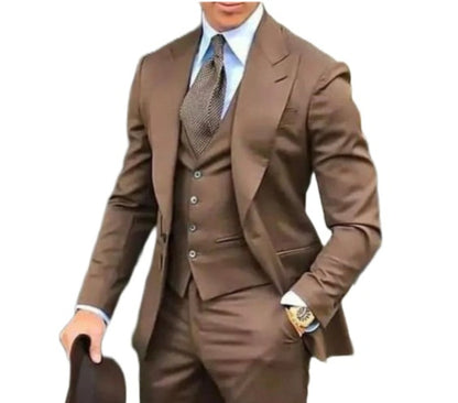 Brown 3-Piece Suit: Men's Wedding Tuxedo, Bespoke Dinner Suit