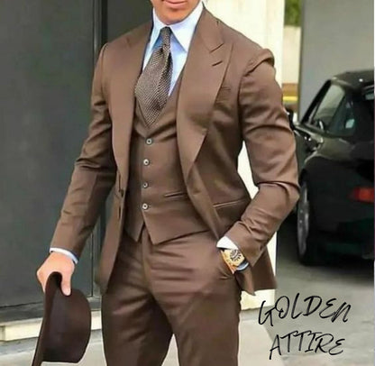 Brown 3-Piece Suit: Men's Wedding Tuxedo, Bespoke Dinner Suit