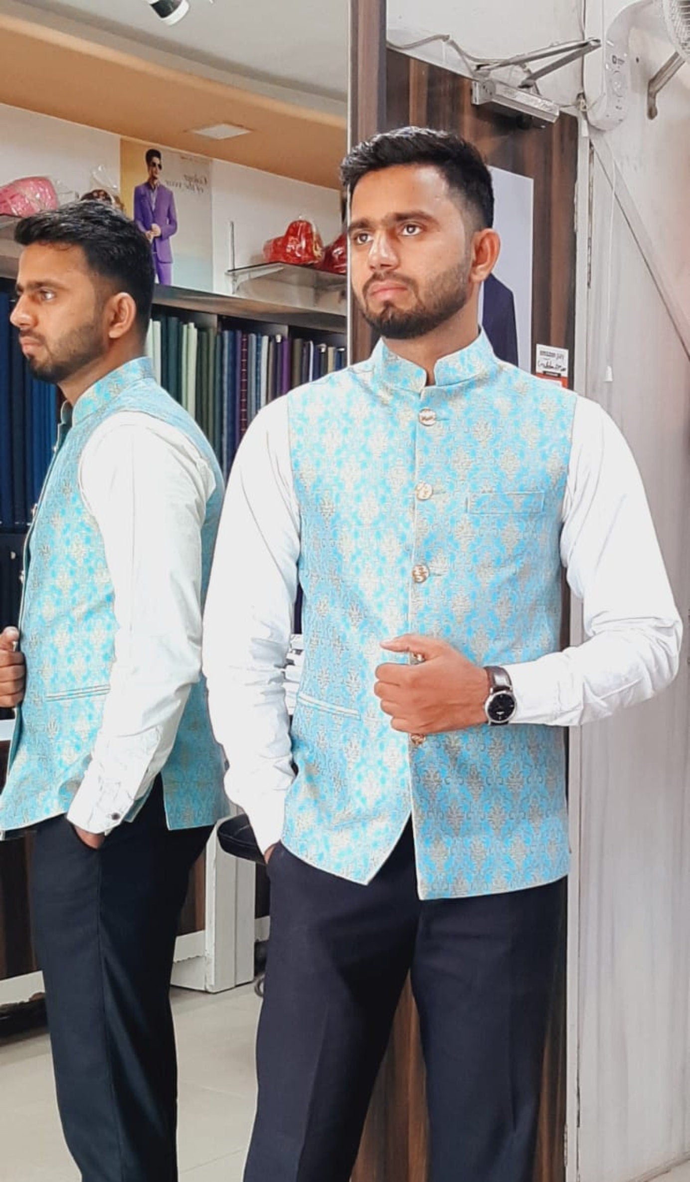 Printed Nehru Jacket for Men: Formal Modi Jacket, Wedding Groom Attire