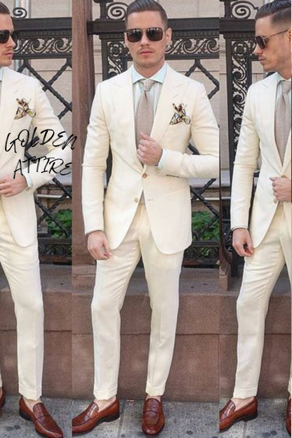 Beige Suit for Men: Two-Button Wedding Groom Suit