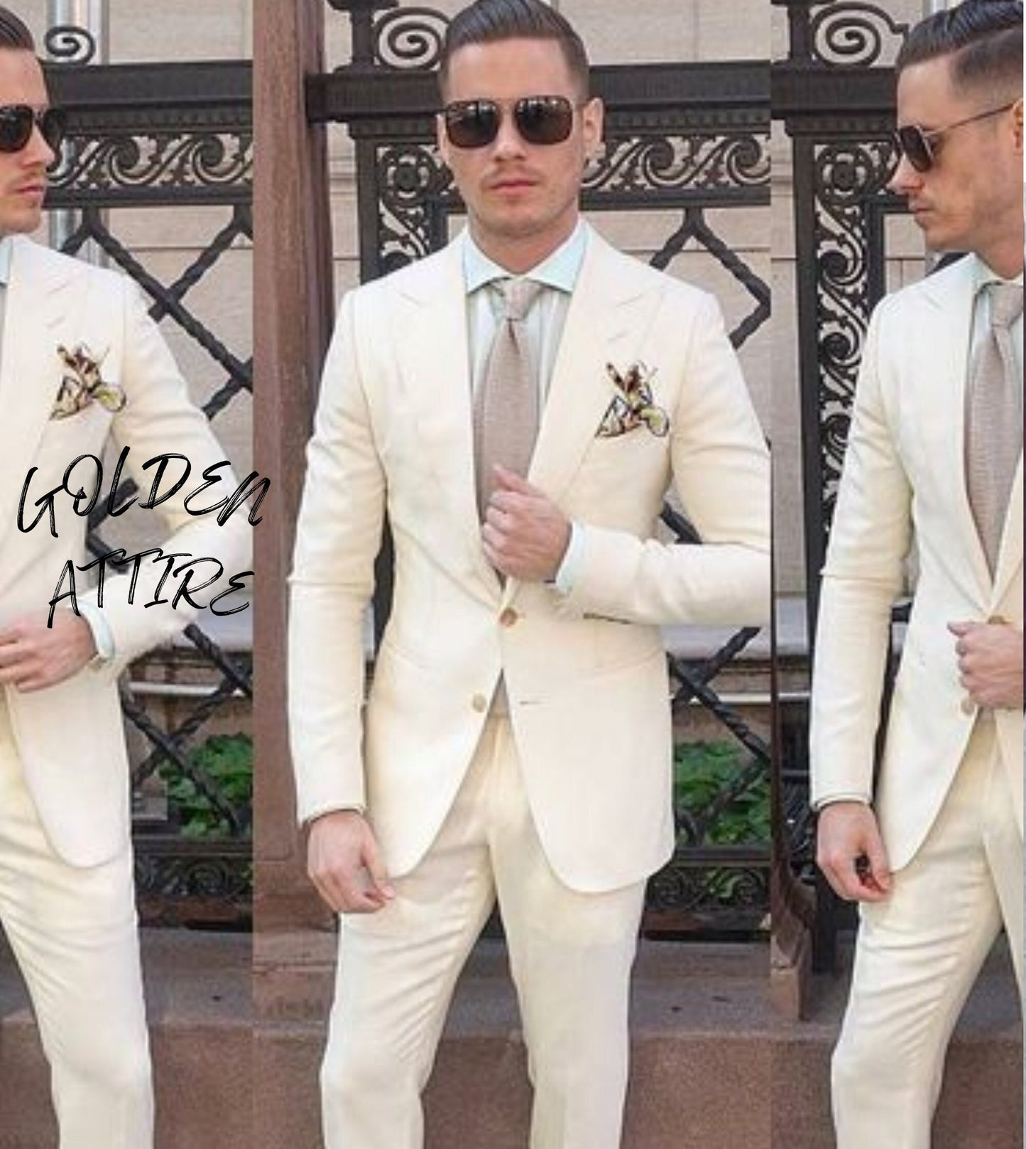 Beige Suit for Men: Two-Button Wedding Groom Suit