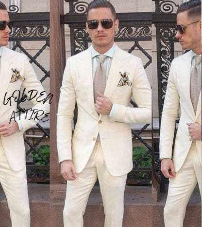 Beige Suit for Men: Two-Button Wedding Groom Suit