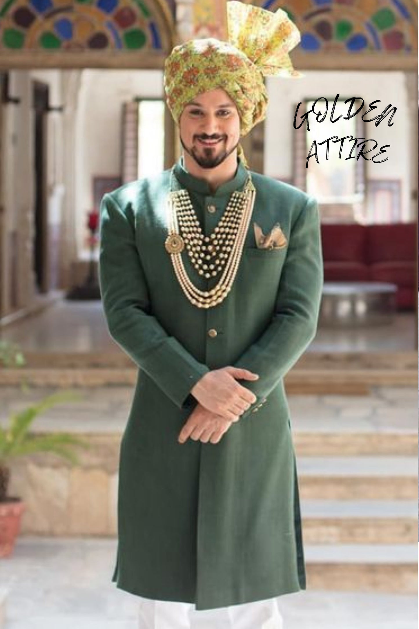 Exclusive Green Sherwani for Men: Indian Groom Wedding Dress
